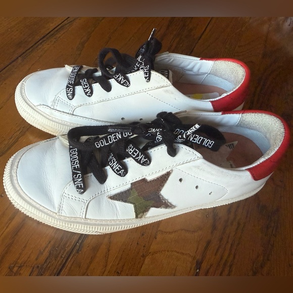Golden Goose Kids White Sneakers with Red and camo accents size 32